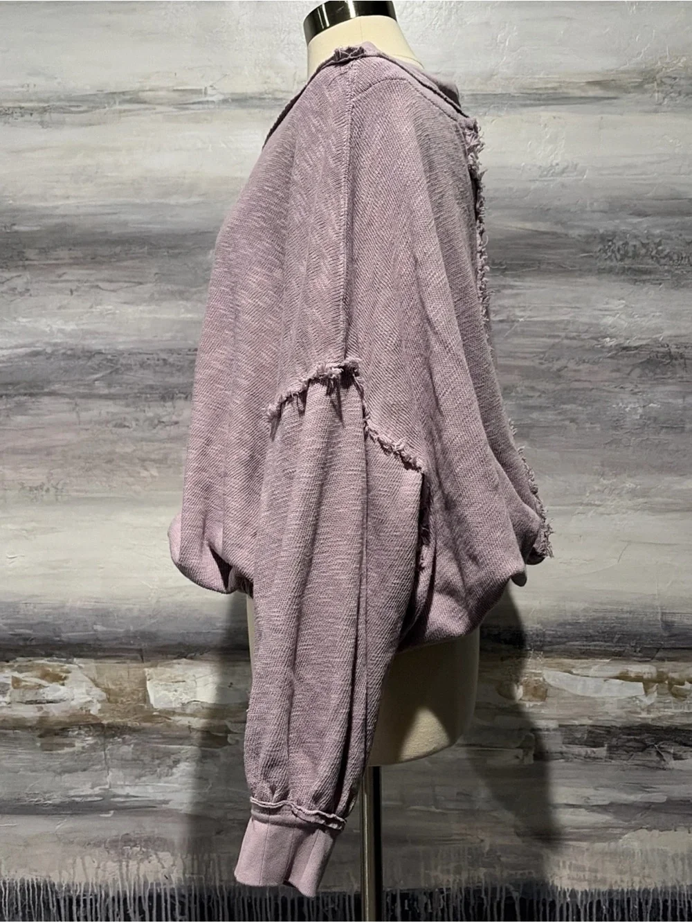 WE THE FREE PEOPLE Lavender Scoop Neck Oversized Raw Edge Boho Heather Hip S